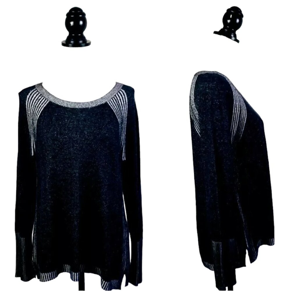 VINCE CAMUTO Sweater, Dark Gray Linen Blend Long Sleeve Knit Business Casual, S